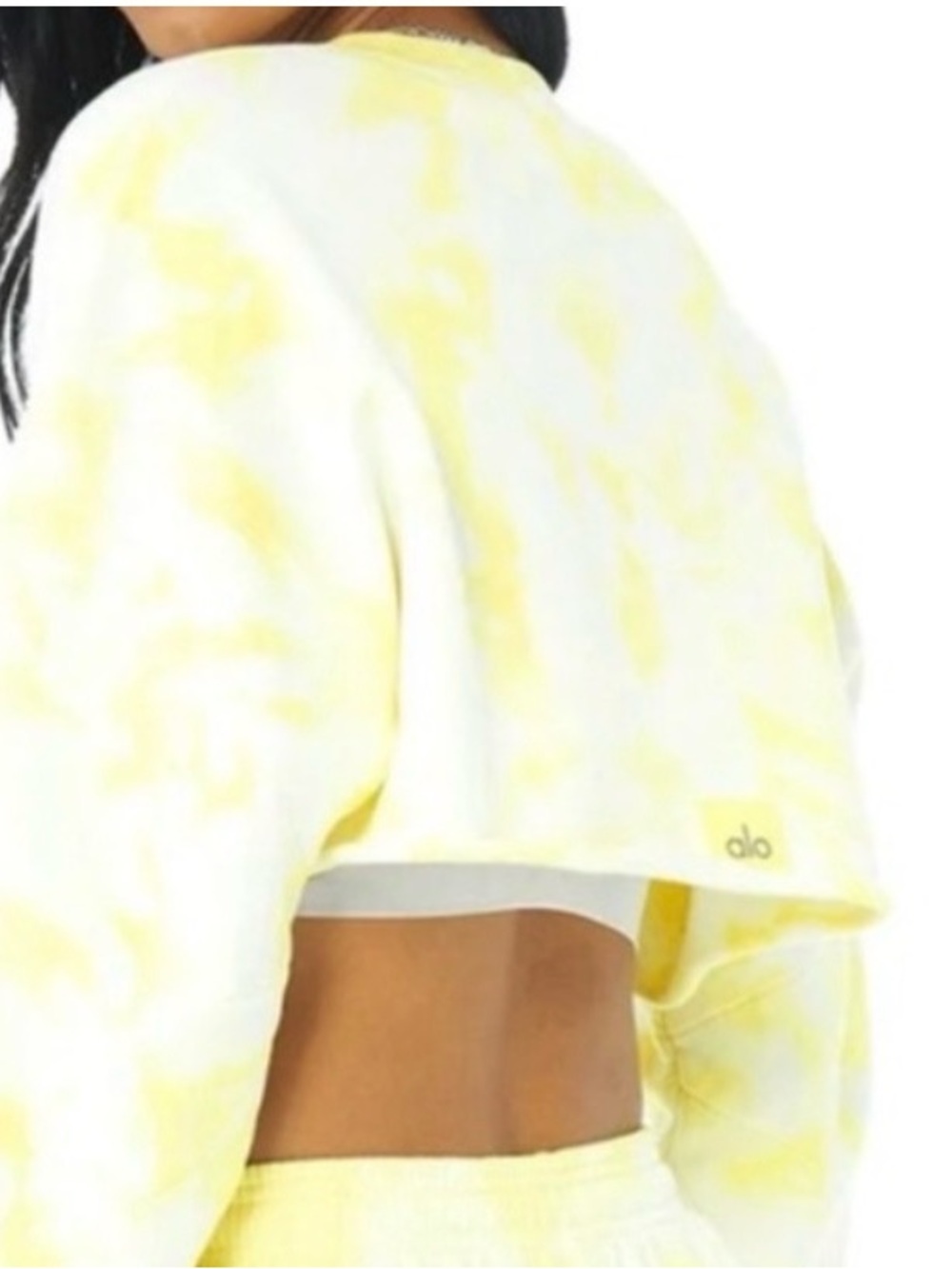 Alo Cropped Tie-Dye Sweatshirt in Pale Yellow crop sweatshirt top XS NWOT